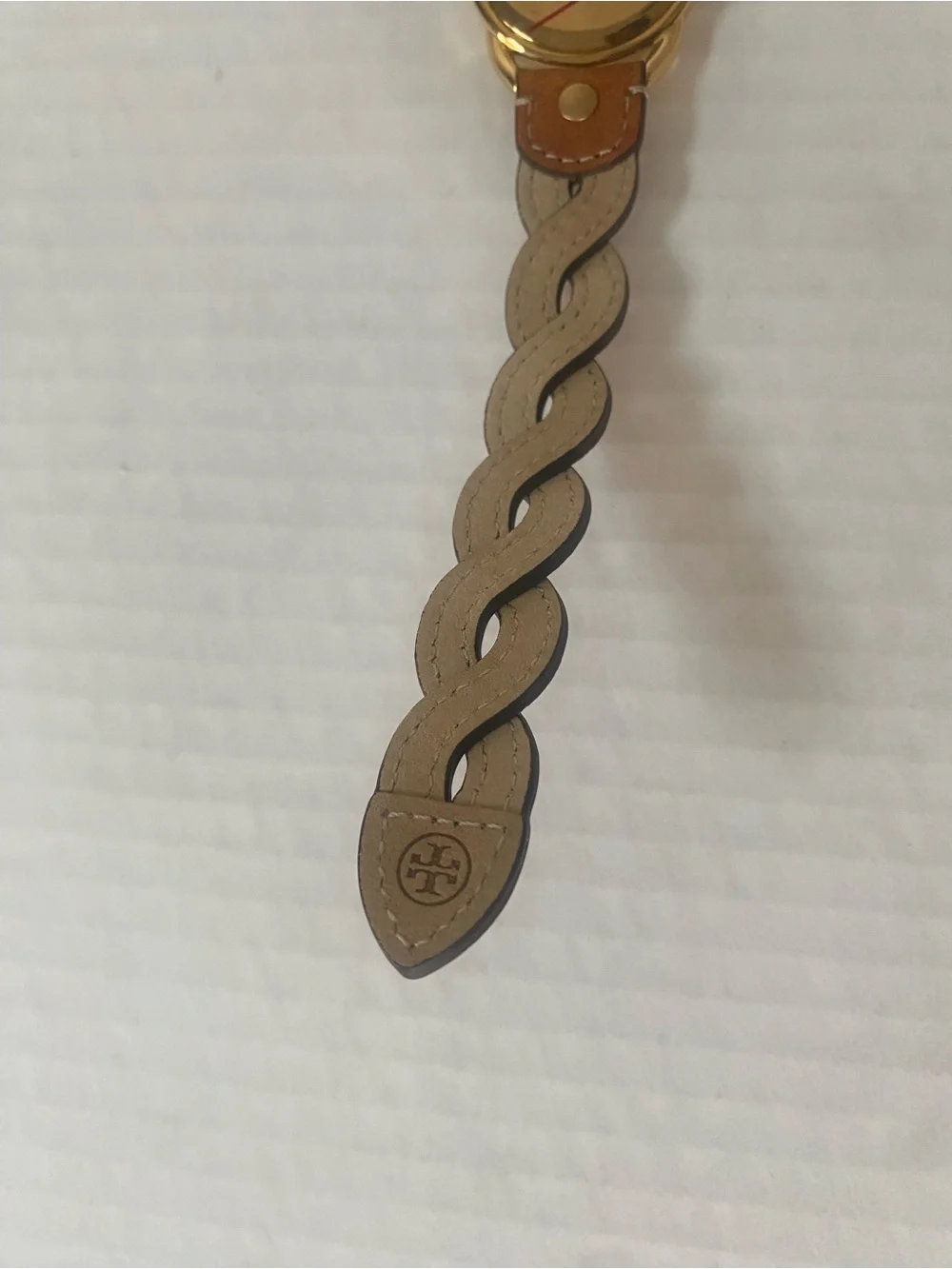 Tory Burch Braided Tan Leather Strap Watch with Gold Case